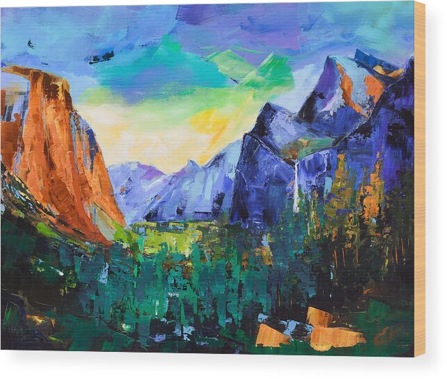 Yosemite Valley Wood Print featuring the painting Yosemite Valley - Tunnel View by Elise Palmigiani