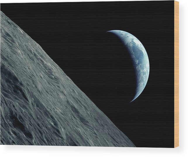 Astronomical Wood Print featuring the photograph Earthrise Over The Moon #11 by Detlev Van Ravenswaay