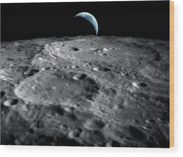 Astronomical Wood Print featuring the photograph Earthrise Over The Moon #13 by Detlev Van Ravenswaay