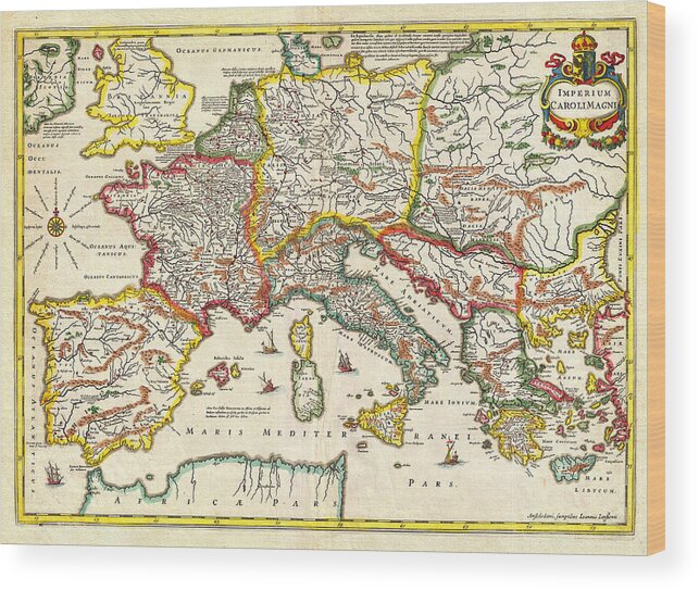 1657 Jansson Map Of The Empire Ofcharlemagne Geographicus Carolimagni Jansson 1657 Wood Print featuring the painting 1657 Jansson Map of the Empire ofCharlemagne Geographicus CaroliMagni jansson 1657 by MotionAge Designs