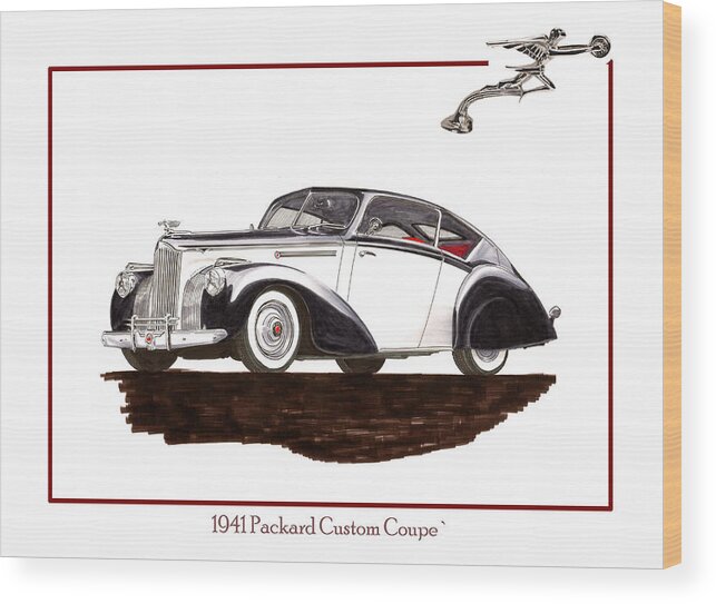 Classic Automotive Art By Jack Pumphrey Of The 1941 Norman's Garage Packard Custom Coupe-shoot Wood Print featuring the painting Packard Custom Coupe 120 by Jack Pumphrey