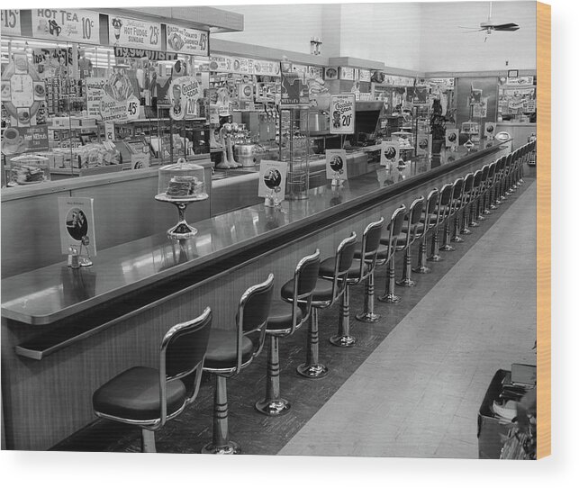 Photography Wood Print featuring the photograph 1950s 1960s Interior Of Lunch Counter by Vintage Images