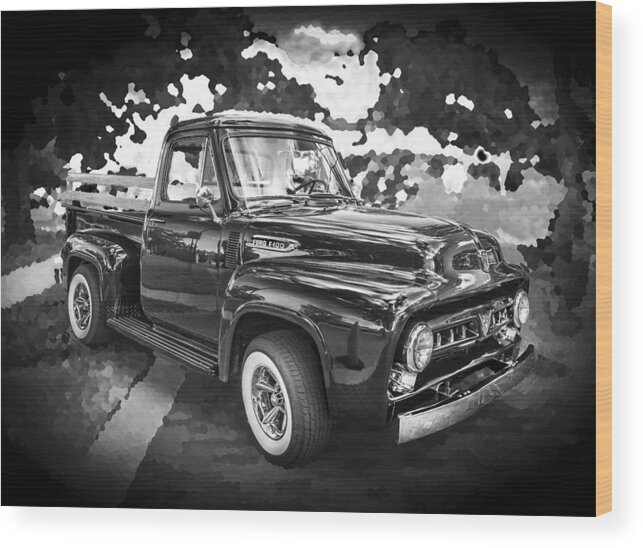 1953 Ford Wood Print featuring the photograph 1953 Ford F100 Pickup Truck BW by Rich Franco