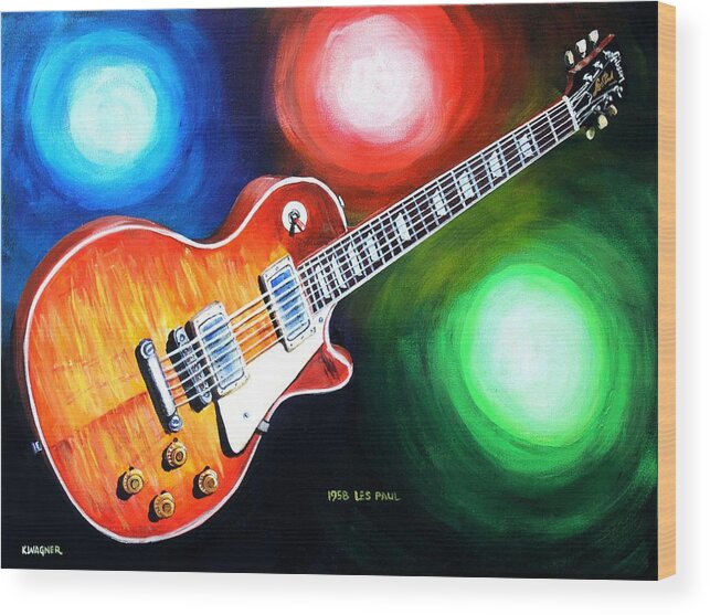 Guitar Wood Print featuring the painting 1958 Gibson Les Paul by Karl Wagner