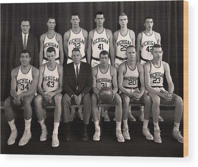 University Of Michigan Wood Print featuring the photograph 1960 University of Michigan Basketball Team Photo by Mountain Dreams
