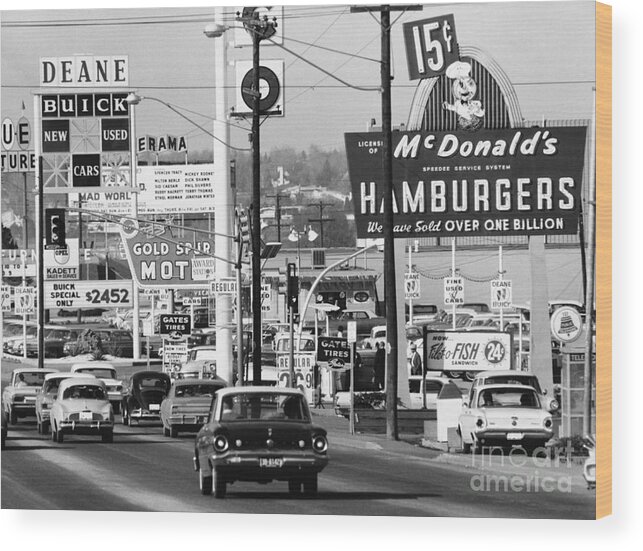 Historic Wood Print featuring the photograph 1960s Denver Scene by Myron Wood