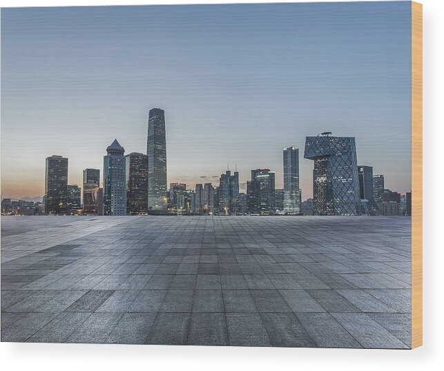 Downtown District Wood Print featuring the photograph Beijing city square #2 by DuKai photographer
