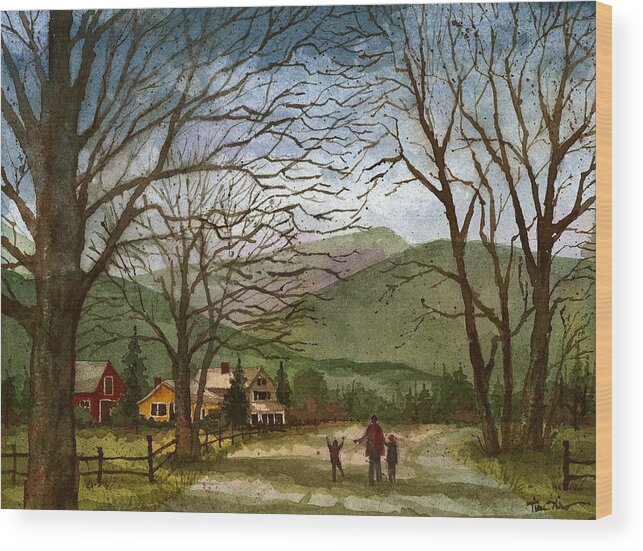 Landscape Wood Print featuring the painting Country Lane #2 by Tim Oliver