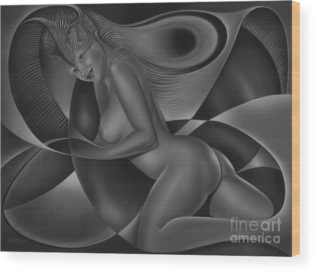 Nude-art Wood Print featuring the painting Dynamic Queen 4 #1 by Ricardo Chavez-Mendez