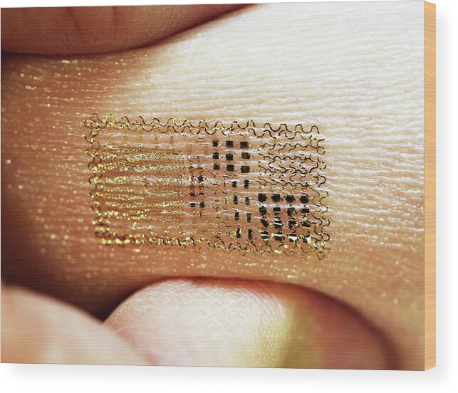 Computer Wood Print featuring the photograph Electronic Circuit Printed Onto Skin #2 by Professor John Rogers, University Of Illinois