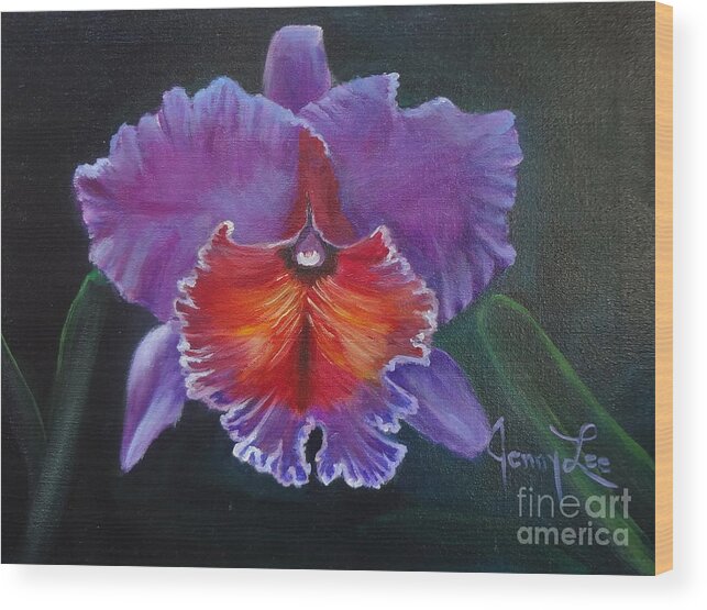 Cattleya Orchid Wood Print featuring the painting Lavender Orchid by Jenny Lee