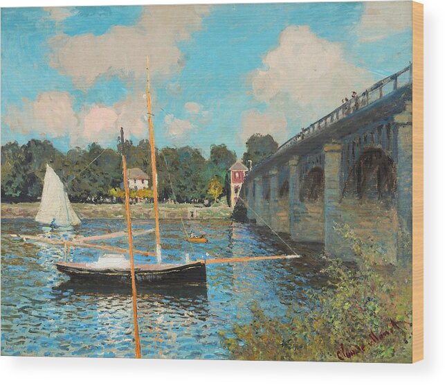 Claude Monet Wood Print featuring the painting The Bridge At Argenteuil #3 by Claude Monet