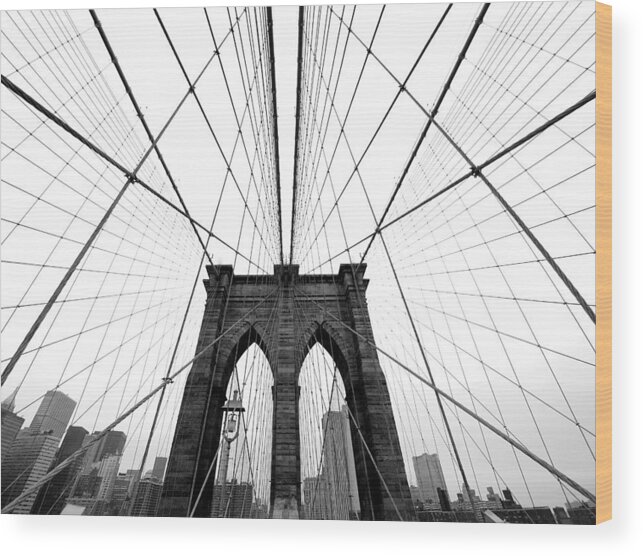 Ny Wood Print featuring the photograph NYC Brooklyn Bridge by Nina Papiorek