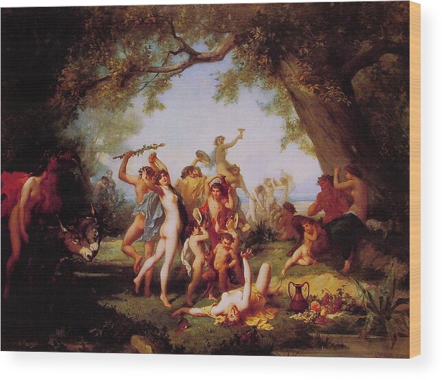 Landscape Wood Print featuring the painting A Bacchanal by Pam Neilands