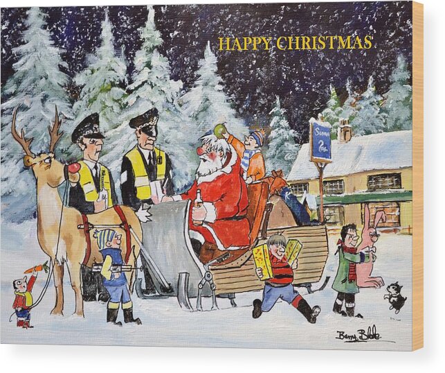 Christmas Card Wood Print featuring the painting A Happy Christmas by Barry BLAKE