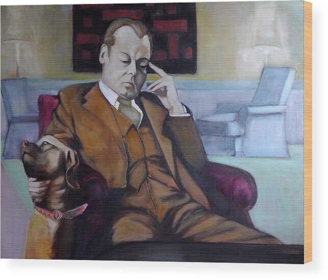Middle-aged Man Wood Print featuring the painting A Man's Best Friend by Irena Mohr