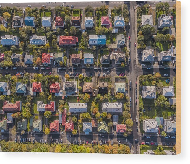 Downtown District Wood Print featuring the photograph Aerial - Colorful Roof tops, Reykjavik, Iceland by Arctic-Images