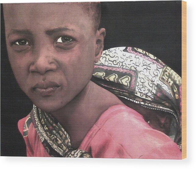 Watercolor Wood Print featuring the painting Africa Sisters by Lindsey Weimer