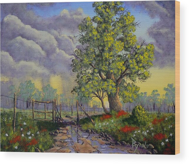 Landscape Wood Print featuring the painting After the Storm by Ray Nutaitis