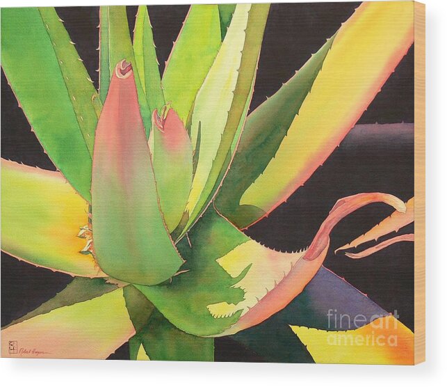Watercolor Wood Print featuring the painting Agave by Robert Hooper