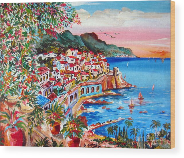 Amalfi Coast Wood Print featuring the painting Amalfi Coast by Roberto Gagliardi