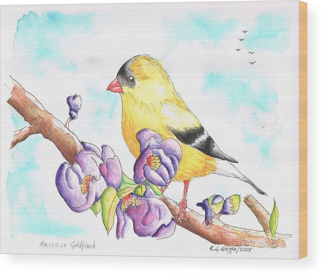 American Goldfinch Wood Print featuring the painting America Goldfinch by Carlos G Groppa