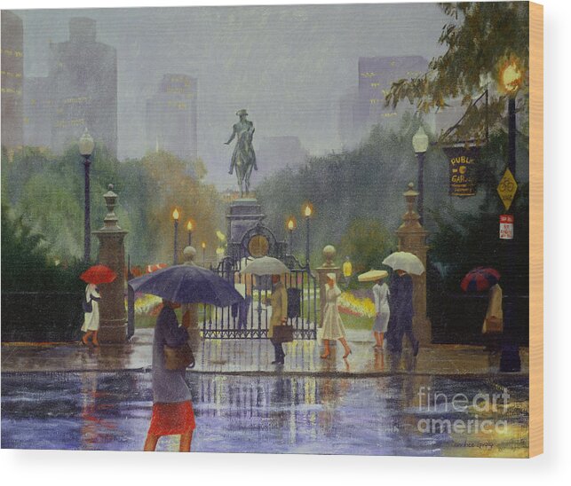Boston Wood Print featuring the painting Arlington Street Showers by Candace Lovely
