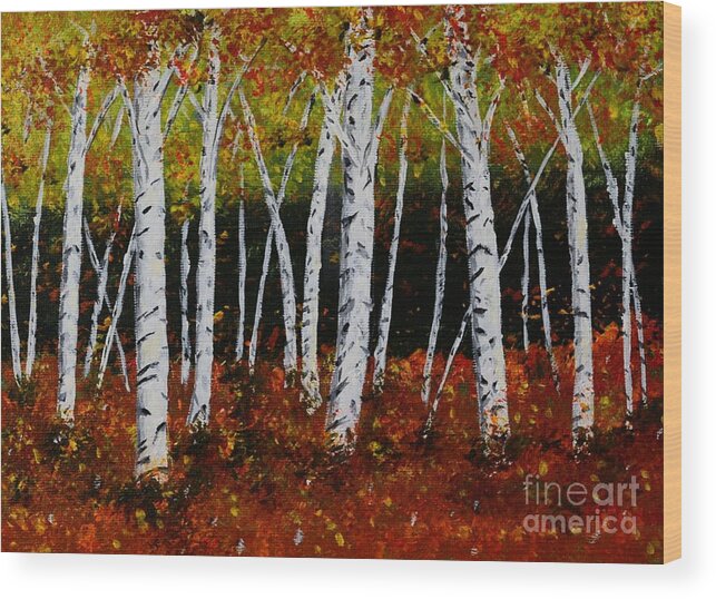 Aspens Wood Print featuring the painting Aspens in Fall 3 by Melvin Turner