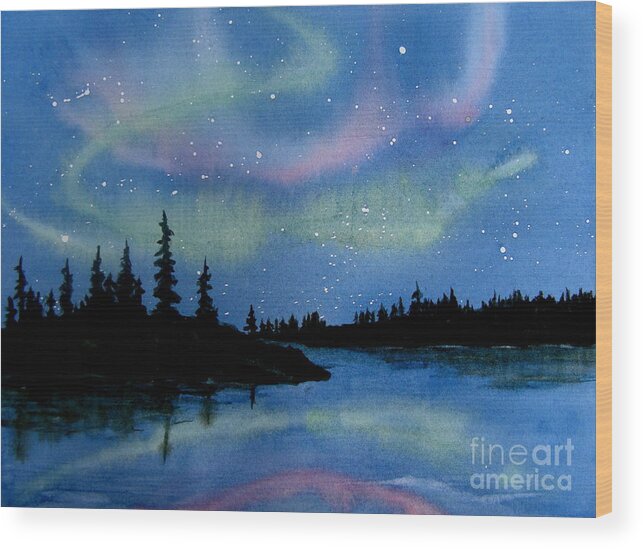 Northern Lights Wood Print featuring the painting Aurora by Lynn Quinn