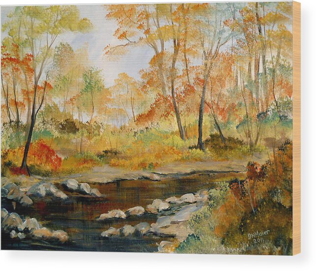 Autumn Wood Print featuring the painting Autumn Colors by the River by Dorothy Maier