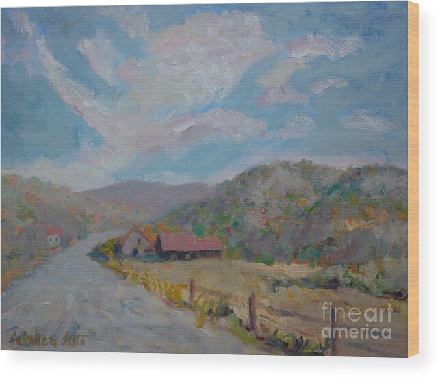 Landscape Wood Print featuring the painting Autumn Day Vermont by Monica Elena
