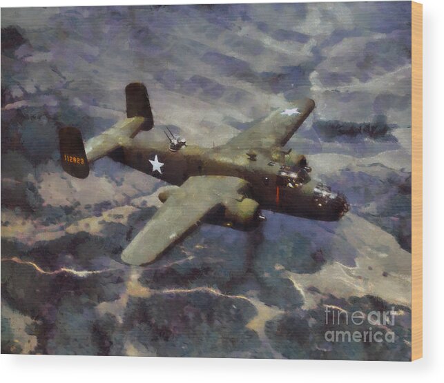 Aviation Wood Print featuring the painting B-25 Bomber by Kai Saarto