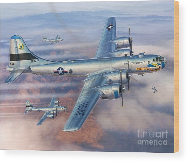 B-29 Superfortress Wood Print featuring the digital art B-29s Over Korea by Stu Shepherd