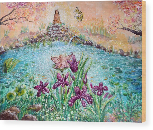 Nature Wood Print featuring the painting Babajis Pond by Ashleigh Dyan Bayer