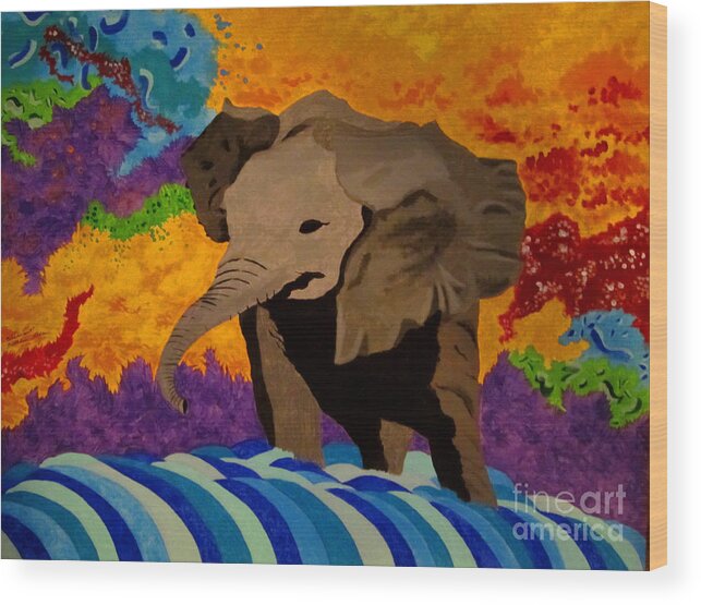 Abstract Wood Print featuring the painting Baby Elephant by Kathleen Allen