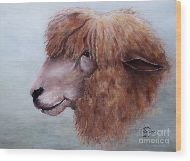 Sheep Wood Print featuring the painting Bad Hair Day by Judy Kirouac