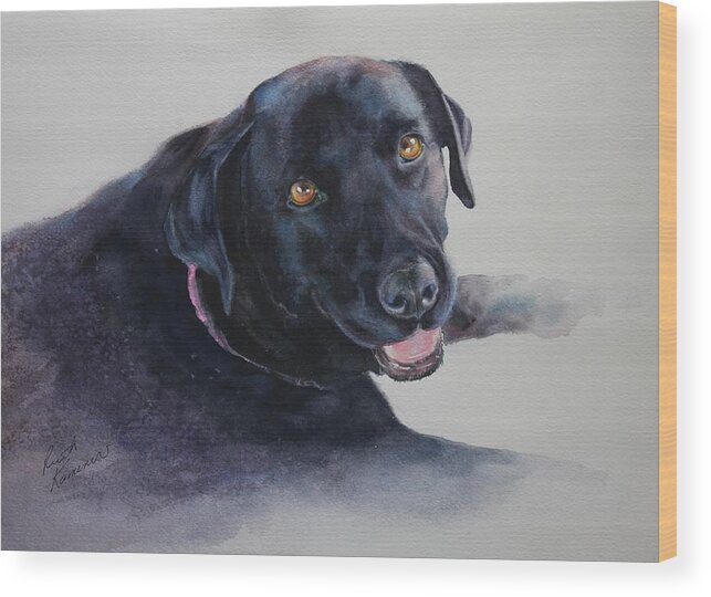 Black Lab Wood Print featuring the painting Bailey by Ruth Kamenev