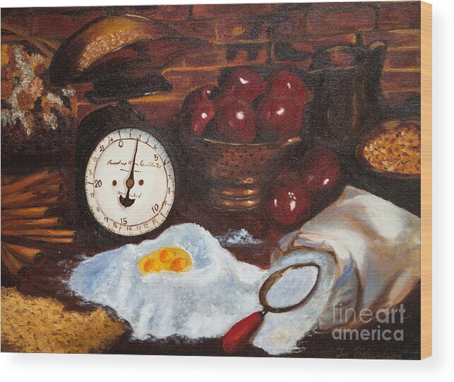 Baking Apple Pie Wood Print featuring the painting Baking from scratch by Iris Richardson