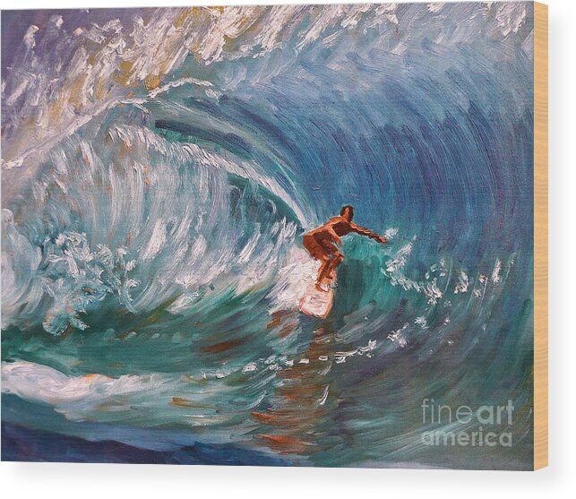 Banzai Pipeline Wood Print featuring the painting Banzai Pipeline in Oahu by Amy Fearn