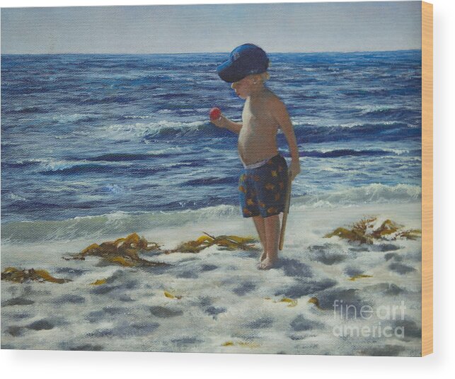 Water Wood Print featuring the painting Beach Boy by Jeanette French