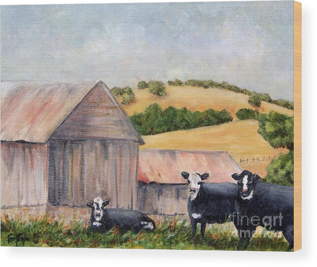 Cow Wood Print featuring the painting Behind the Barn by Terry Taylor