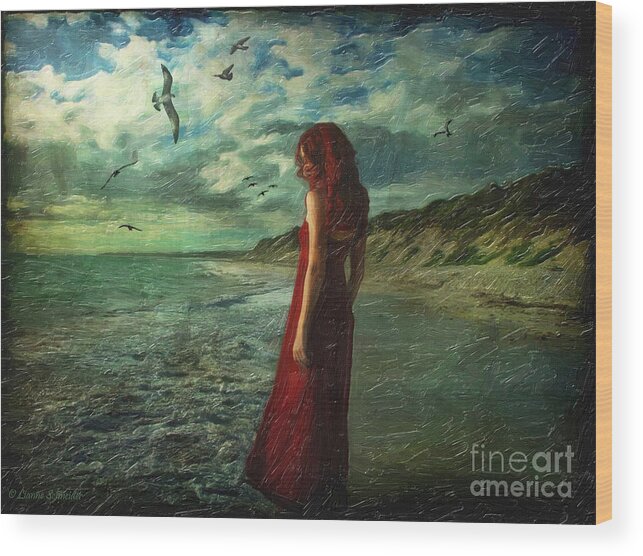 Woman Wood Print featuring the digital art Between Sea and Shore by Lianne Schneider