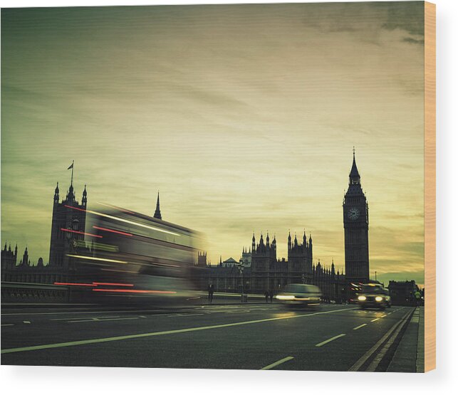 Clock Tower Wood Print featuring the photograph Big Ben And Traffic During Sunset by Cirano83