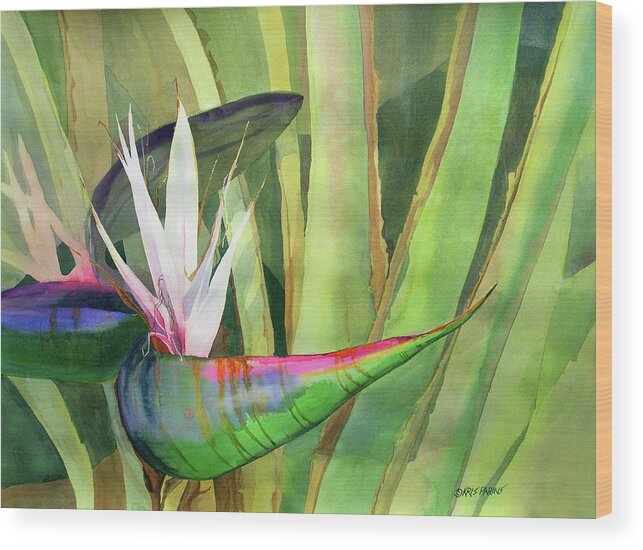 Kris Parins Wood Print featuring the painting Bird of Paradise by Kris Parins