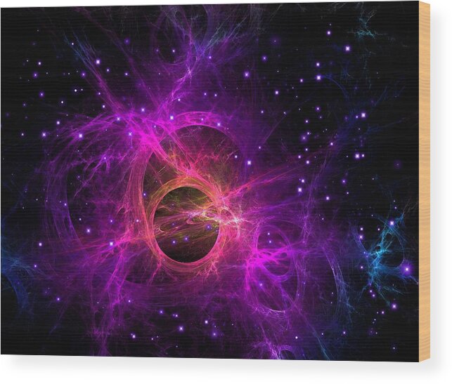 Universe Wood Print featuring the digital art Black Hole in Space by Lilia S