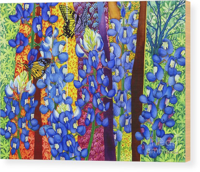 Bluebonnet Wood Print featuring the painting Bluebonnet Garden by Hailey E Herrera