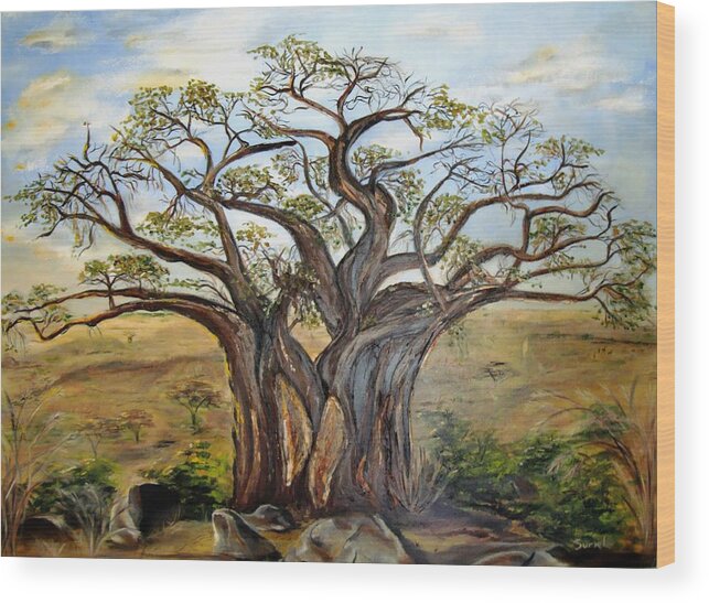 Tree Wood Print featuring the painting Boabab by Sunel De Lange