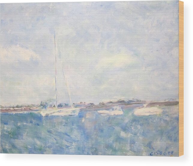 Impressionism Wood Print featuring the painting Boats on Lake Michigan in Chicago by Glenda Crigger