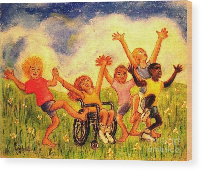 Children Wood Print featuring the drawing Born to Be Free by Hazel Holland