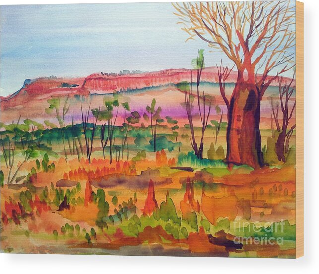 Northern Territory Wood Print featuring the painting Bottle Tree in the Kimberley Northern Territory Australia by Roberto Gagliardi